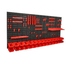 30-Bin Wall Storage Bins with Panels & Hooks Parts Organizer (Black & Red)
