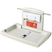 Baby Changing Station Wall Mounted Foldable Horizontal Diaper Table with Safety Straps Hanging Rod & Storage for Daycare & Public Bathrooms