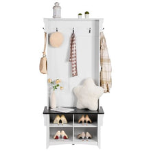 32" Hall Tree Entryway Bench with Coat Rack Shoe Storage 4 Drawers Adjustable Shelves & 5 Hooks for Mudroom Entryway & Hallway