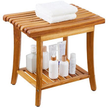 20-Inch Teak Shower Stool Waterproof with Storage Shelf 400 LB Capacity