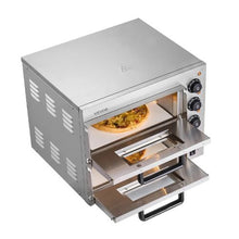 14" Commercial Countertop Pizza Oven Double Deck Stainless Steel Electric Oven with Stone for Restaurant & Home Baking