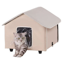 Elevated Heated Cat House with Timer Foldable Outdoor Shelter Heated Pad for Winter Brown (Medium)