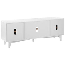 Rattan TV Stand for 75 Inch TV Boho Console with Rattan Doors & Built-in Socket (White)