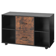 2-Drawer Wooden File Cabinet Rolling Storage with Open Shelves & Lockable Wheels