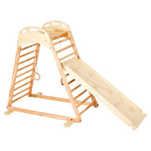 4-in-1 Wooden Indoor Jungle Gym, Montessori Climber Playset with Slide, Rock, Ladder & Gym Rings