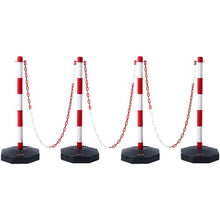Adjustable Traffic Delineator Post Cones 4 Pack with Fillable Base & 8FT Chain Red & White for Parking Lot & Road Safety