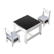 White Kids Table and 2 Chairs Set with Storage Wooden Toddler Activity Table
