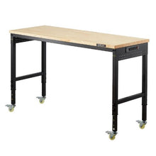 60-Inch Adjustable Workbench 2000 LBS Capacity Oak Top Power Outlet Wheels & Pegboard