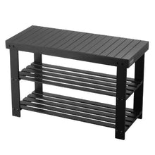 3-Tier Bamboo Shoe Rack Bench Entryway Storage Organizer Holds for Front Door Hallway Living Room Bedroom (Black)