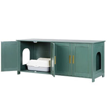 47.2-Inch Cat Litter Box Enclosure Hidden Cabinet with 4 Doors & 2 Entries Kitty House Side Table Fits Most Litter Boxes (Green)