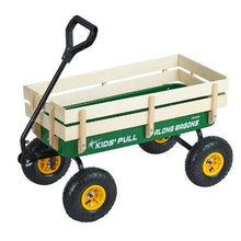 39" Kids Pull-Along Wagon with Wooden Panels Green for Kids