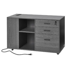 3-Drawer Wooden File Cabinet Rolling Storage with Power Strip Lock & Adjustable Shelves 5 Wheels
