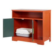 31-Inch Cat Litter Box Enclosure Hidden Cabinet with Shelf & Storage Wooden Kitty House End Table Fits Most Litter Boxes (Red & Green)