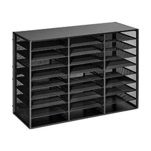 27 Compartments Metal Literature Organizer with Wooden Top Countertop Office Home Storage Organizer for File (Black)