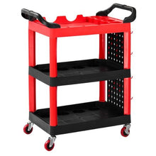 Utility Cart 300 LBS Capacity 3-Tier Plastic Service Cart 360° Swivel Wheels Trays & Pegboard