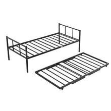 Twin Metal Daybed with Pop-Up Trundle Space-Saving Heavy-Duty Frame 2 Lockable Casters (Black)