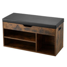 Entryway Shoe Bench 31.7 x 12.0 x 17.5 Inch with Lift Top Storage 300lbs Capacity Cushion Seat & 3 Cabinets (Brown + Black)