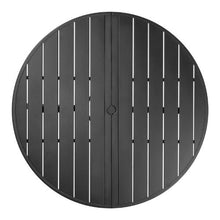 47-Inch Round Metal Bistro Table with Umbrella Hole – All-Weather Steel Slat Patio Furniture for Lawn Garden and Porch (Black)
