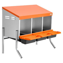 3-Compartment Chicken Nesting Box Roll-Away Egg Box with Legs Steel & Plastic for Hens (Orange)