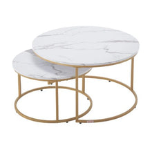 31-32 In Nesting Coffee Table Set of 2 Round (White & Gold)