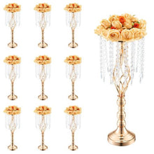 Crystal Wedding Flower Stand 21.65" Gold Metal Centerpiece Vase for Wedding & Party Decor (Pack of 10)