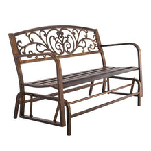 50-Inch Outdoor Glider Bench Carbon Steel Frame with Cast Iron Backrest – Weatherproof for Patio Garden Park Yard Antique Bronze