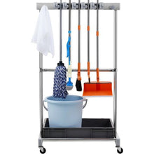 Garden Tool Organizer 10-Slot Metal Rack with Hooks & Wheels for Rakes Brooms & Shovels