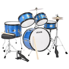 Kids 5-Piece 16″ Drum Set with Adjustable Throne & Cymbal – Beginner Kit (Blue)