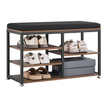 3-in-1 Coat Rack Shoe Bench with Hooks & Shelf – Rustic Brown Steel Hall Tree for Entry Bedroom Closet Office
