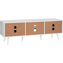 Rattan TV Cabinet for 65 Inch TV Boho Entertainment Center with Built-in Socket USB Ports & Storage (White)