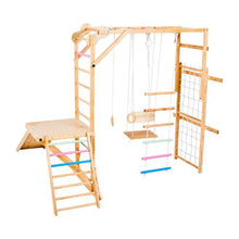 8-in-1 Indoor Playground Jungle Gym, Wooden Playset with Swing, Slide, Climbing Net & More for Kids
