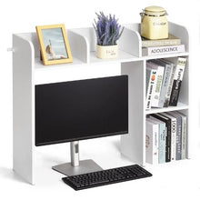 Wood Desktop Bookshelf 2-Tier Organizer with Anti-Slip Feet (White)