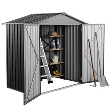 6 x 4 FT Metal Garden Shed Outdoor Storage Shed Lockable Doors 4 Louver Vents Peak Roof (Gray)