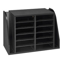 12-Compartment Literature Organizer with Side Vertical Storage, Wooden Mailbox Sorter (Black)