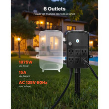 Extension Cord Overload Protection Outdoor Power Strip Weatherproof with Cover 6 Outlets