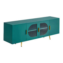 75In TV Stand with Glass Doors and Gold Legs TV Cabinet Storage with Adjustable Shelves for Living Room & Bedroom (Green)