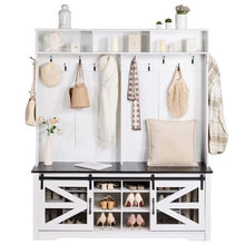 59" Hall Tree Entryway Bench with LED Coat Rack Shoe Storage, Adjustable Shelves & 12 Hooks for Mudroom Entryway & Hallway