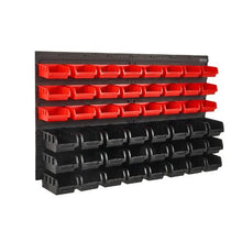 48-Bin Wall Mounted Storage Bins Garage Parts Organizer with Wall Panels (Black & Red)