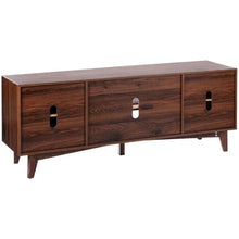 75 Inch Rattan TV Cabinet for Boho Entertainment Center with Built-in Socket 2 Shelves & Storage Doors (Walnut)