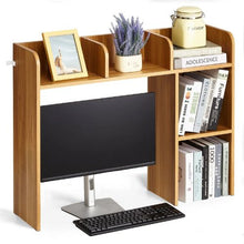 Wood Desktop Storage Organizer 2-Tier Bookshelf Hutch (Wood Color)