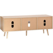 Boho Mid Century Rattan TV Cabinet for 55 Inch TV with Adjustable Shelves (Oak Finish)