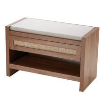 30.9 In Rattan Shoe Bench with Storage Drawer & Linen Seat Cushion Handwoven Rattan for Entryway Bedroom Living Room