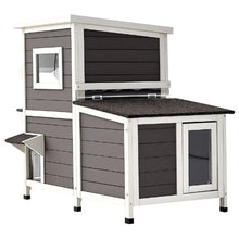 2-Story Outdoor Cat House for 3 Cats Elevated Feral Shelter with Stairs Clear Window & Flap Doors Waterproof 42" x 25" x 34"