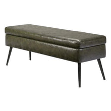 PU Leather Storage Ottoman Bench with Metal Legs Upholstered Shoe Bench (Green)