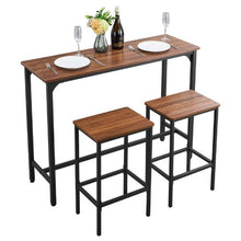 3-Piece Bar Table Set, 47 Rectangular Pub Table with 2 Stools, Rustic Office/Breakfast (Brown & Black)
