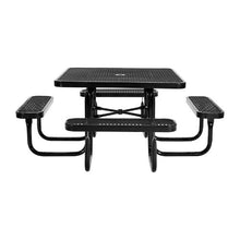 Outdoor Picnic Table Set 45.7" Square Patio Table with Benches Heavy-Duty Steel Umbrella Hole Weather-Resistant (Black)