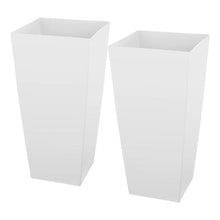 26" Tall Planters Large White Tapered Outdoor Flower Pots with Casters Inner Pots & Drainage (Set of 2)