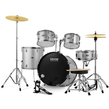 Adult 5-Piece 22″ Full-Size Drum Set – Complete Beginner Kit with Throne, Cymbals & Pedal (Silver)