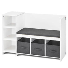 Kids Reading Nook Bench with Bookshelf & Cushion (White)
