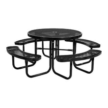 Outdoor Picnic Table Set 46" Round Patio Table with Benches Heavy-Duty Steel Umbrella Hole, Weather-Resistant (Black)